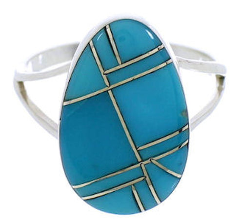 Southwest Sterling Silver Turquoise Inlay Ring Size 6-1/2 TX39206